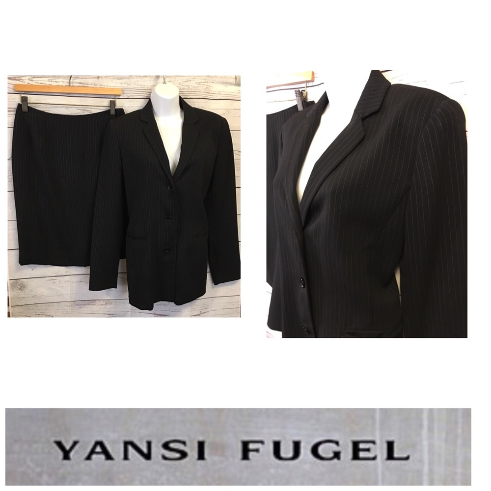 Yansi Fugel Suit Blazer/Skirt Pinned Striped Business Versatile Contemporary